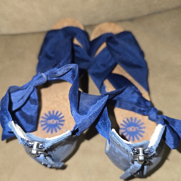 Ugg Starla Navy Blue Tie Wedge Navy Blue Ankle Espadrille Sandals Size 7 - Picture 7 of 12